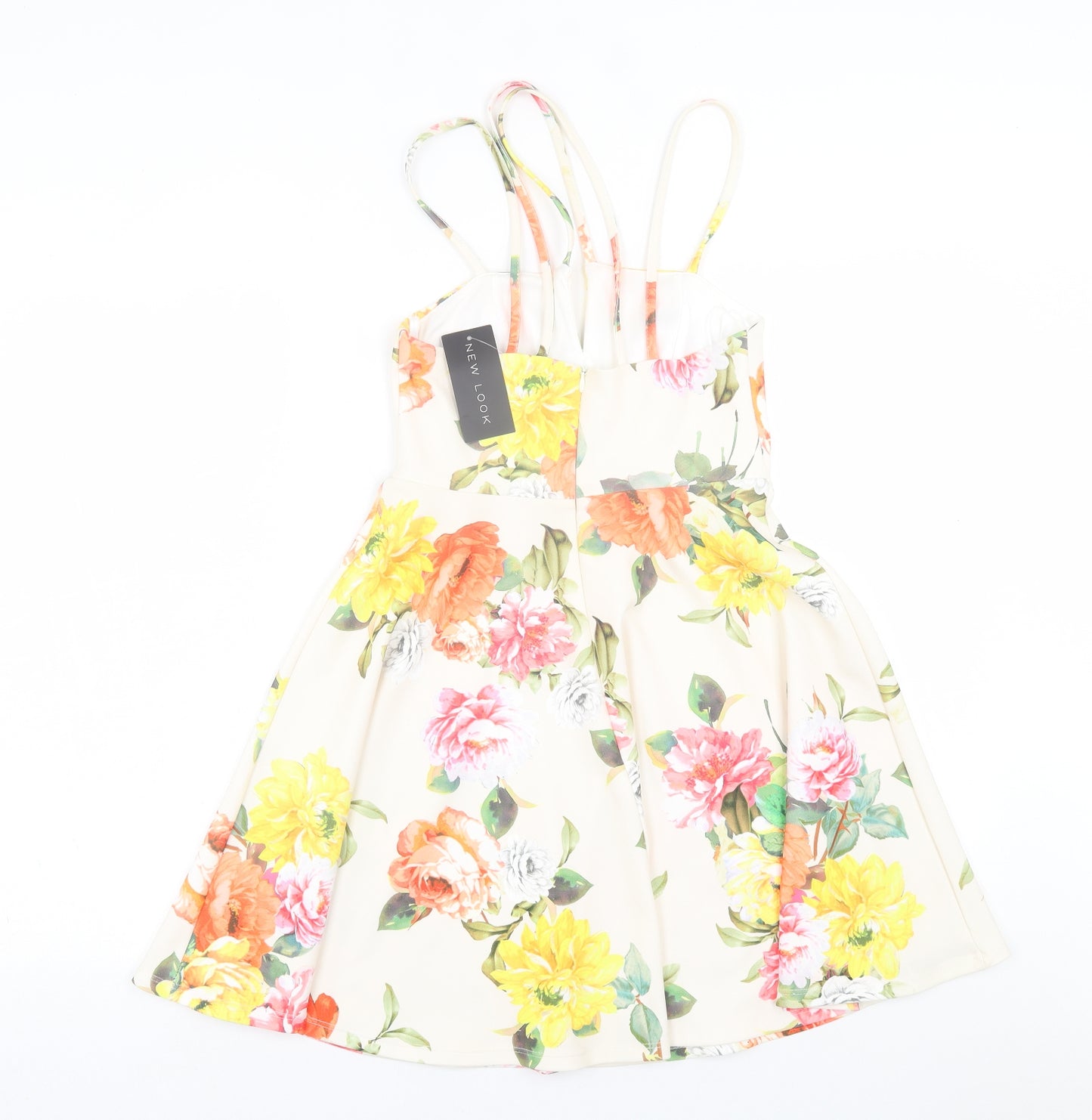 New Look Womens Multicoloured Floral Polyester Fit & Flare  Size 8  V-Neck Zip