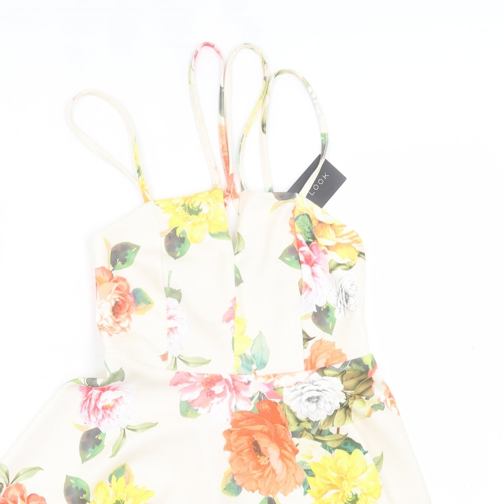 New Look Womens Multicoloured Floral Polyester Fit & Flare  Size 8  V-Neck Zip