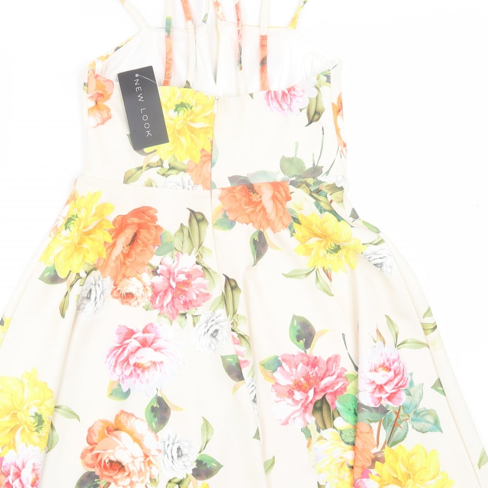 New Look Womens Multicoloured Floral Polyester Fit & Flare  Size 8  V-Neck Zip