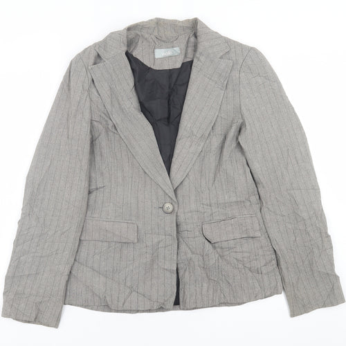 Wallis Womens Grey Striped  Jacket Blazer Size 12  Button