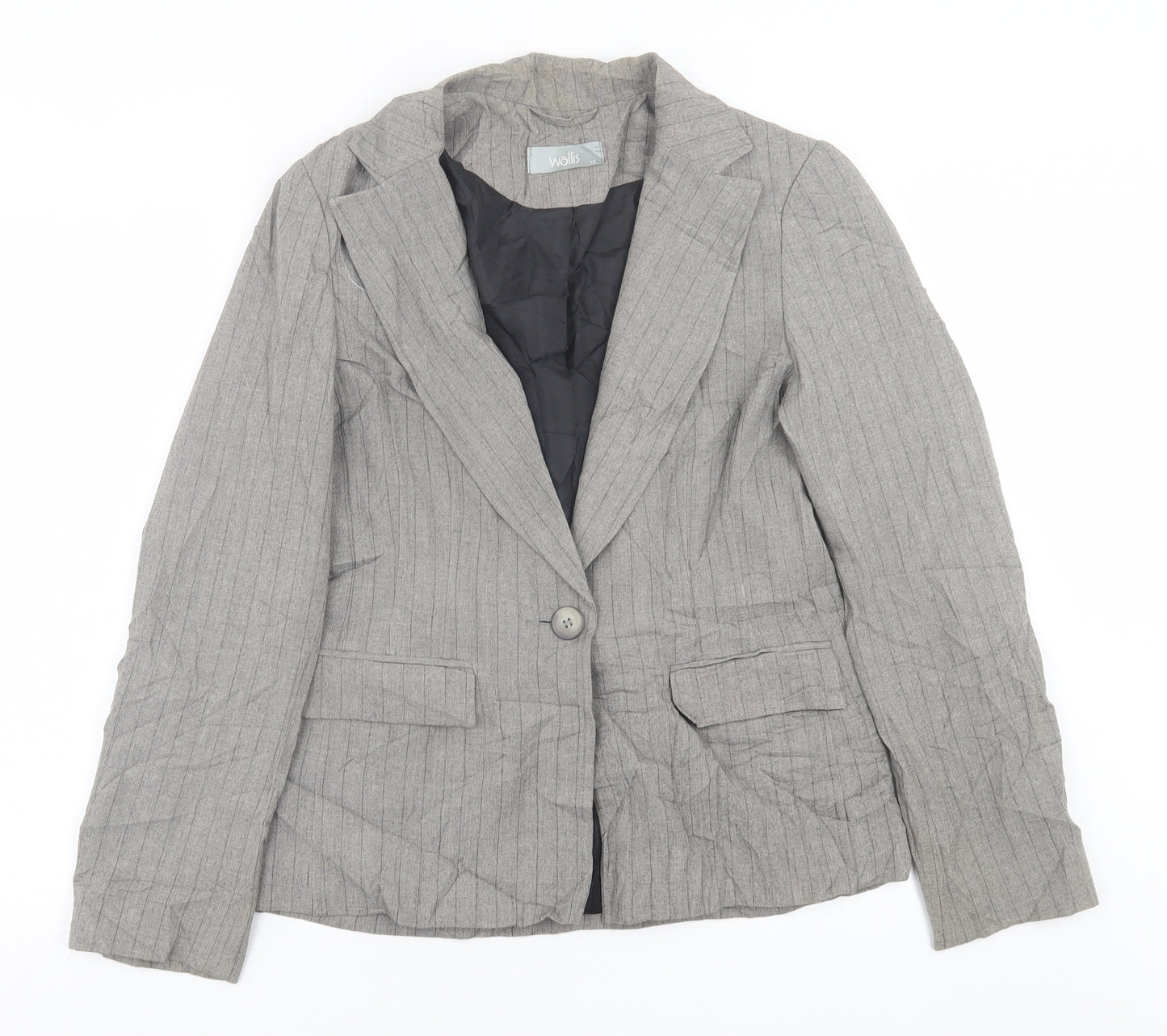Wallis Womens Grey Striped  Jacket Blazer Size 12  Button