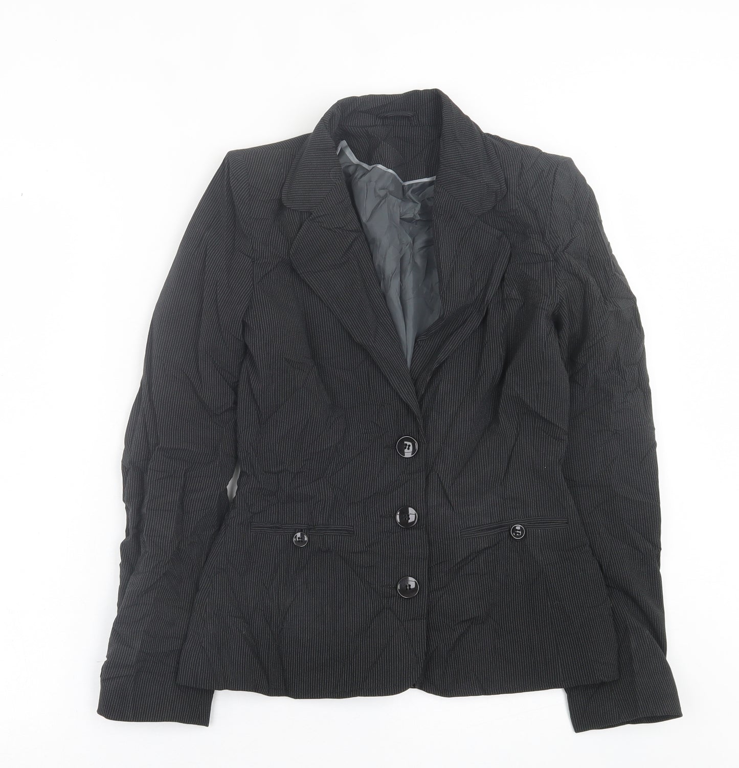 NEXT Womens Black Striped  Jacket Blazer Size 8  Button