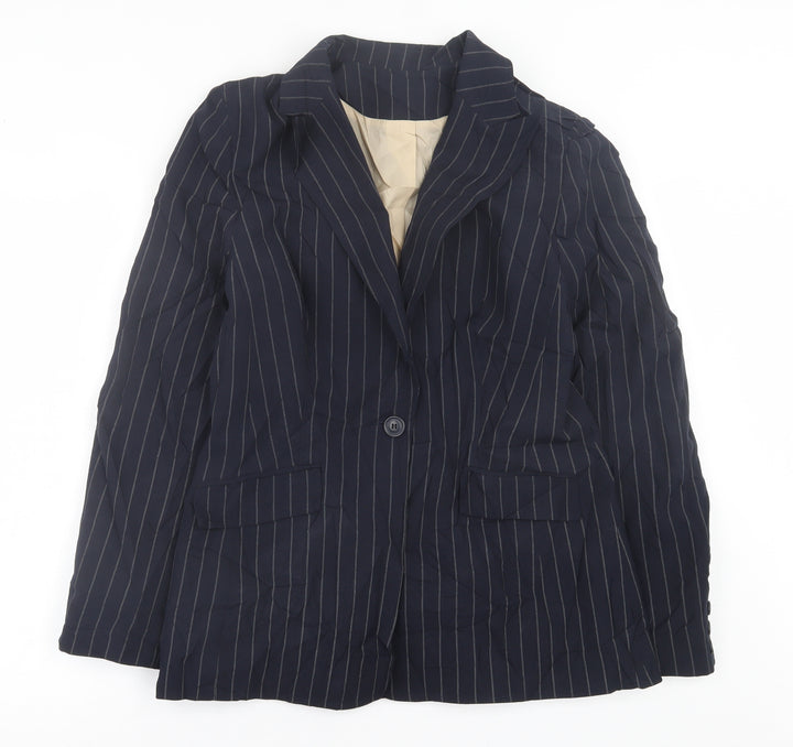 Dorothy Perkins Womens Blue Striped Jacket Blazer Size 14 Button