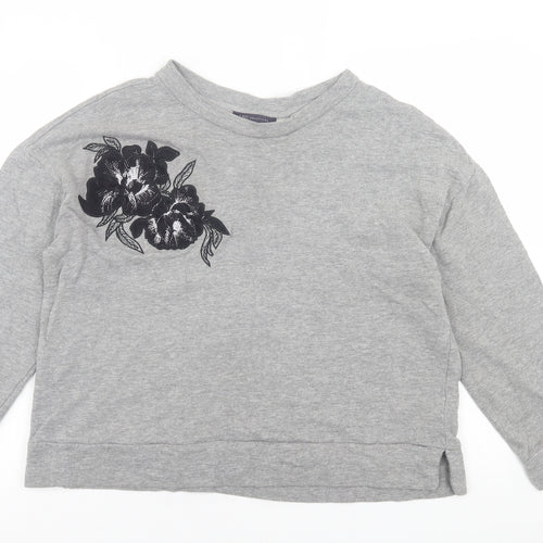 Marks and Spencer Womens Grey Floral Cotton Pullover Sweatshirt Size 14  Pullover