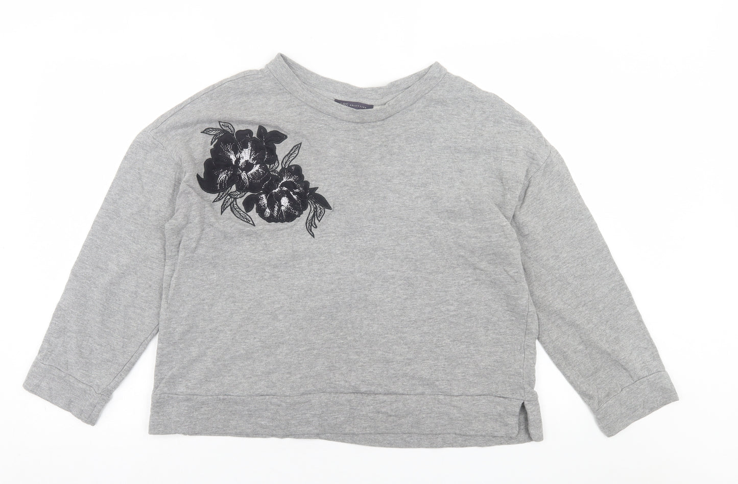 Marks and Spencer Womens Grey Floral Cotton Pullover Sweatshirt Size 14  Pullover