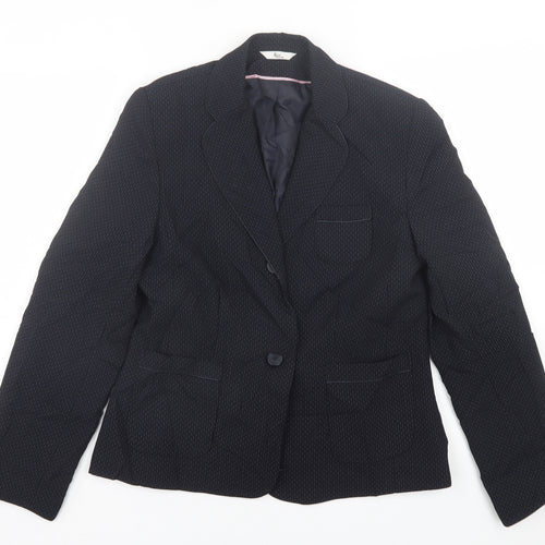 Klass Womens Black Geometric  Jacket Blazer Size 12  Button