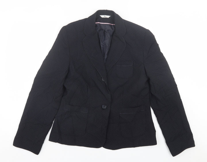 Klass Womens Black Geometric Jacket Blazer Size 12 Button