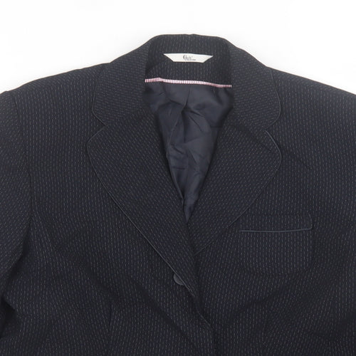 Klass Womens Black Geometric  Jacket Blazer Size 12  Button