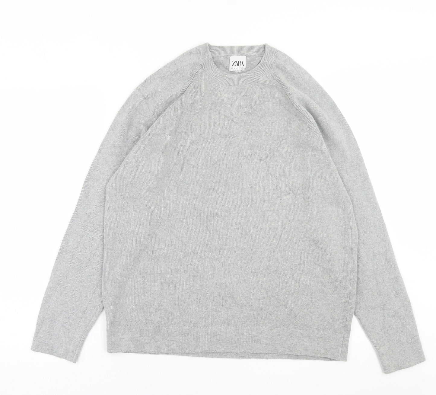 Zara Mens Grey Crew Neck  Cotton Pullover Jumper Size M