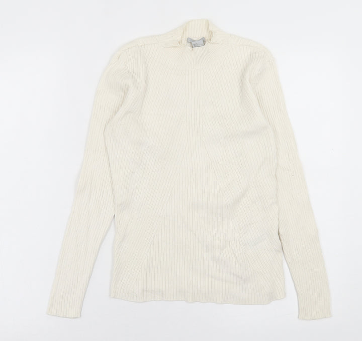 H&M Womens Ivory High Neck  Viscose Pullover Jumper Size M