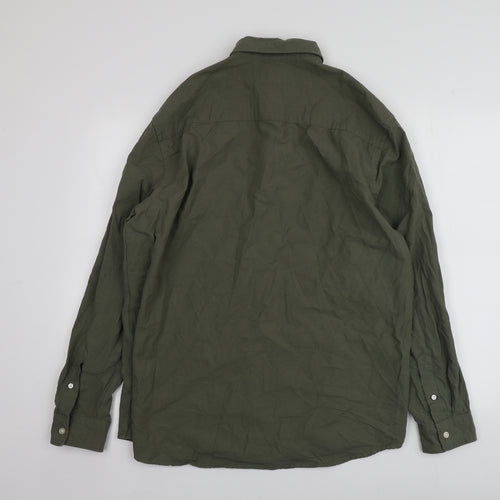 H&M Mens Green  Cotton  Button-Up Size L Collared