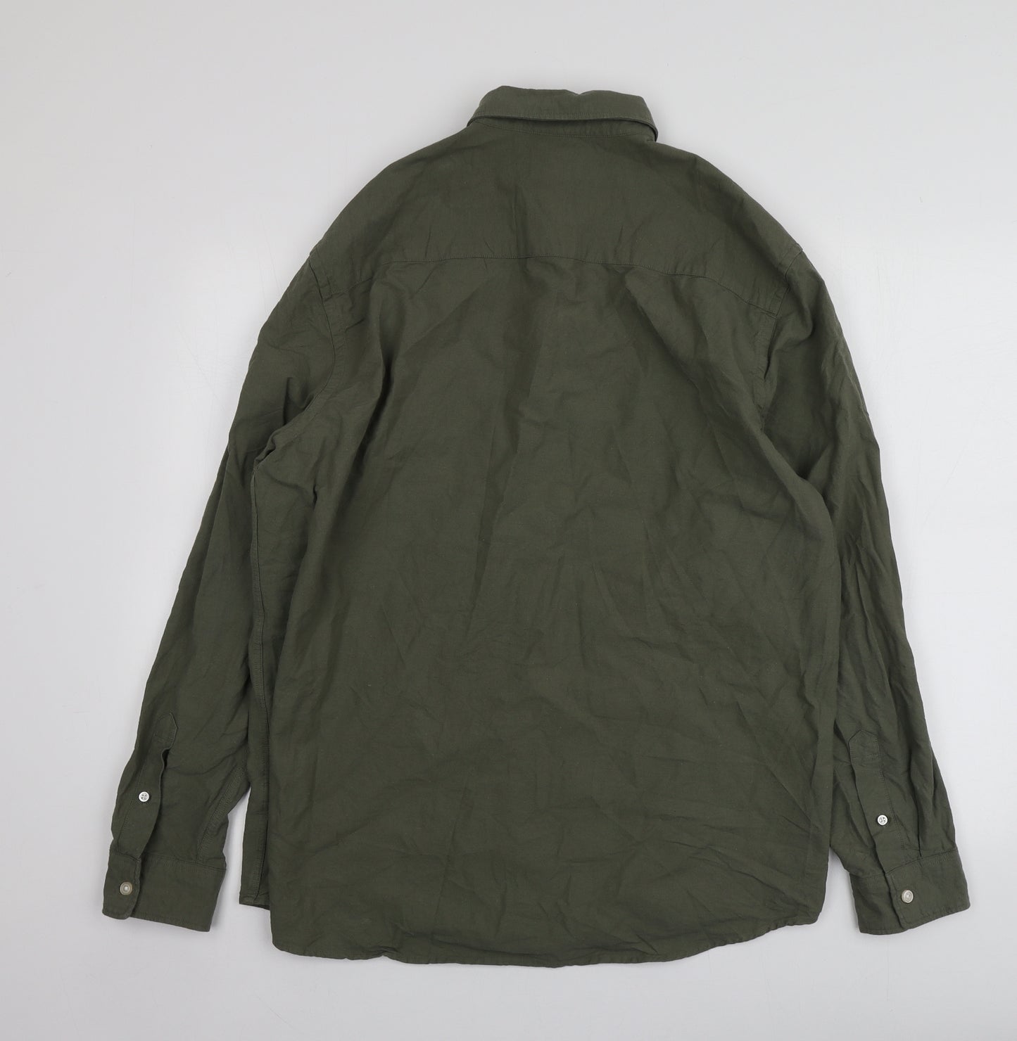 H&M Mens Green  Cotton  Button-Up Size L Collared