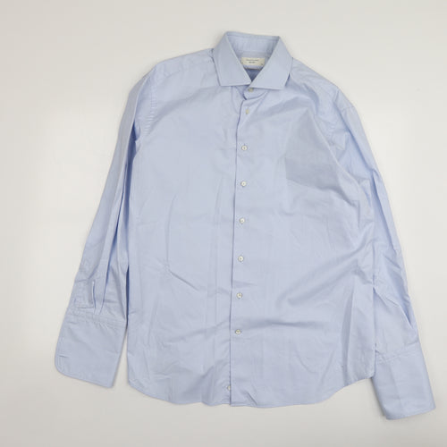 Profuomo Mens Blue  Cotton  Button-Up Size 45 Collared