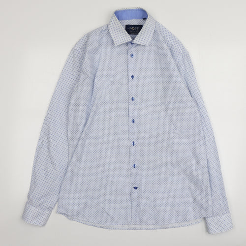 Pope Mens Blue Geometric Cotton  Button-Up Size XL Collared