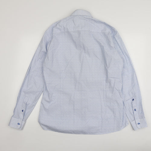 Pope Mens Blue Geometric Cotton  Button-Up Size XL Collared