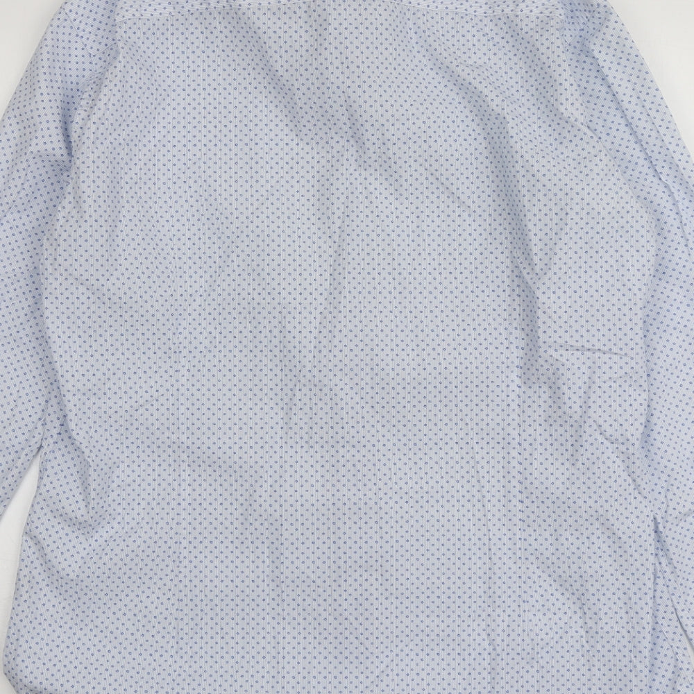 Pope Mens Blue Geometric Cotton  Button-Up Size XL Collared