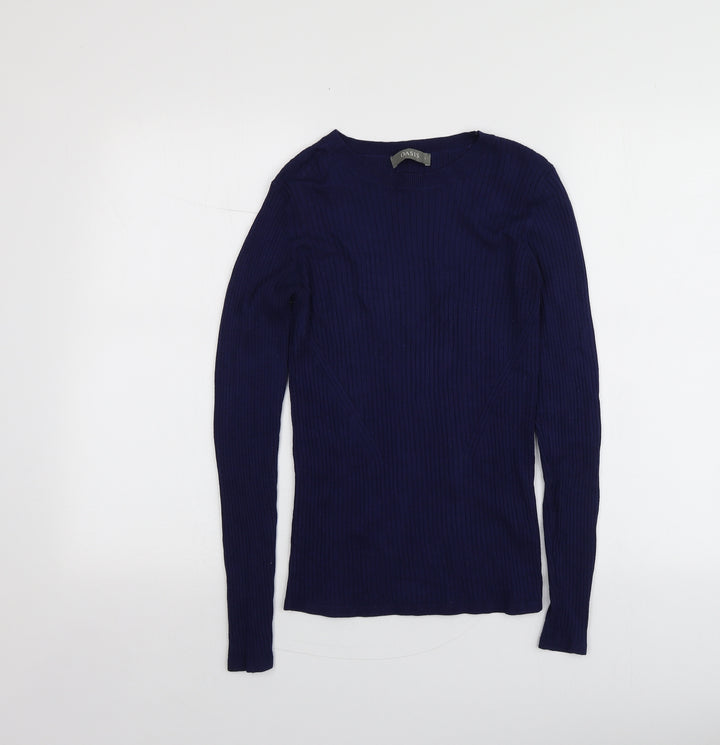 Oasis Womens Blue Round Neck Viscose Pullover Jumper Size S