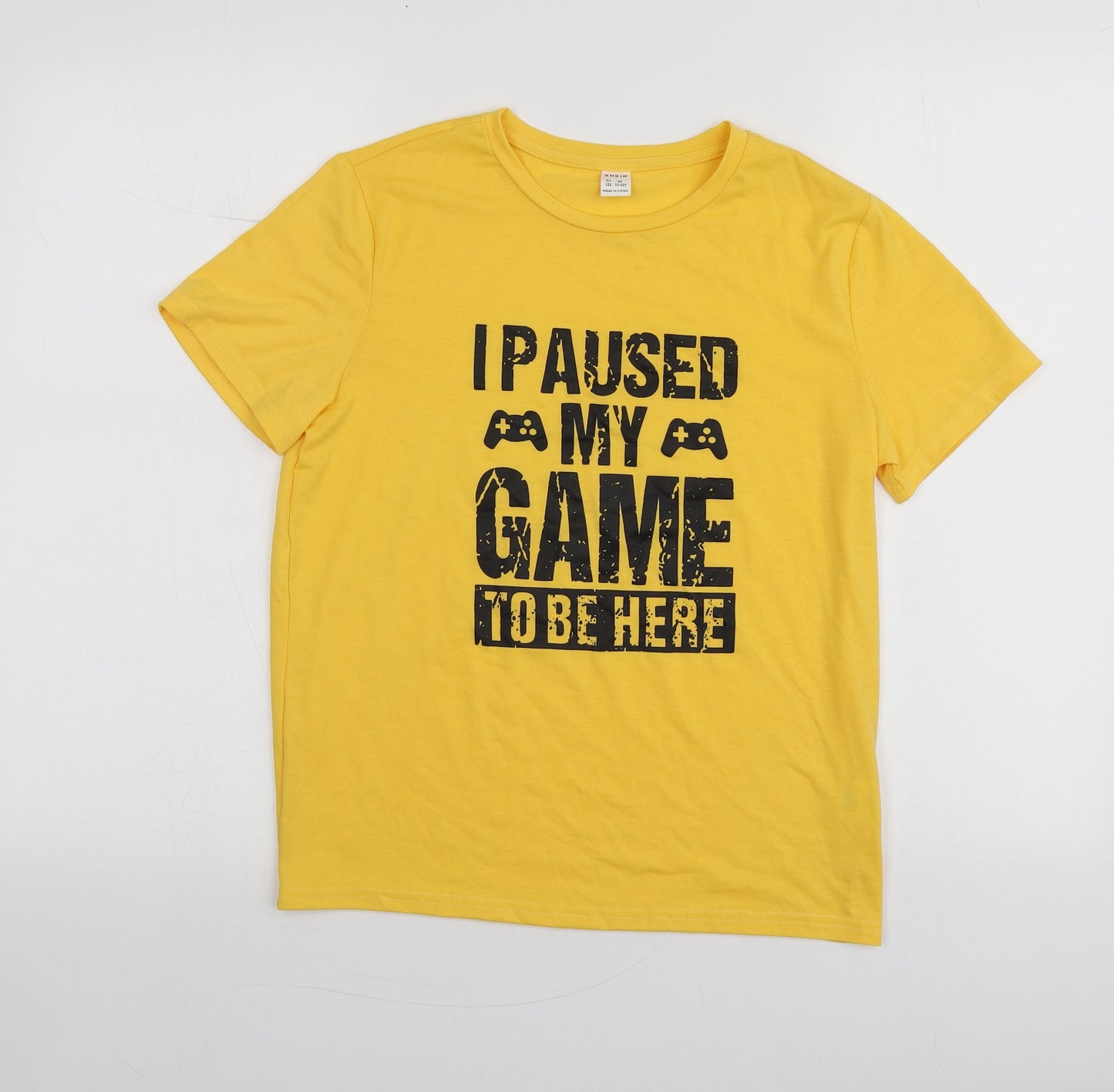 SheIn Boys Yellow Geometric Polyester Basic T-Shirt Size 11-12 Years Round Neck