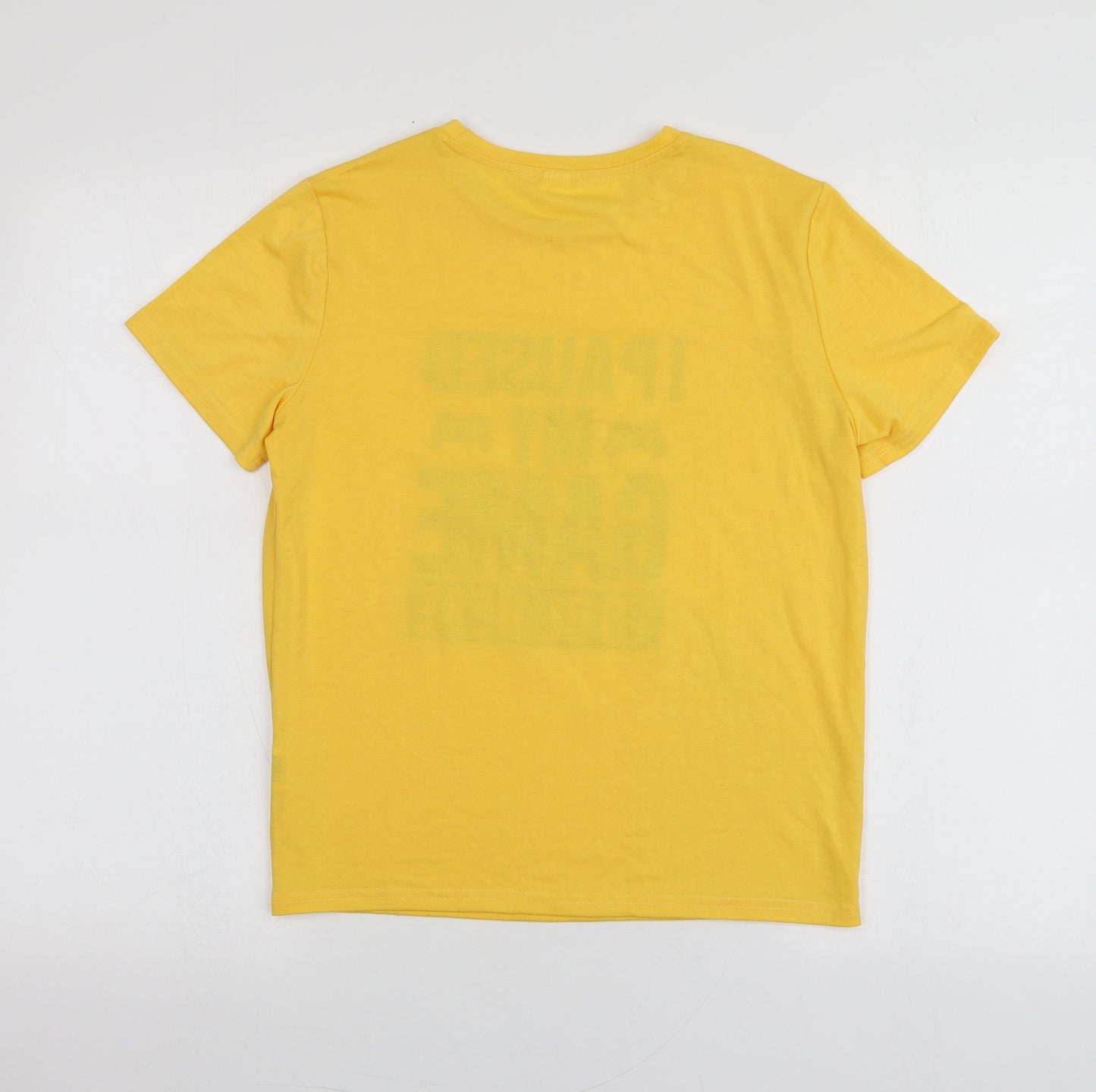 SheIn Boys Yellow Geometric Polyester Basic T-Shirt Size 11-12 Years Round Neck