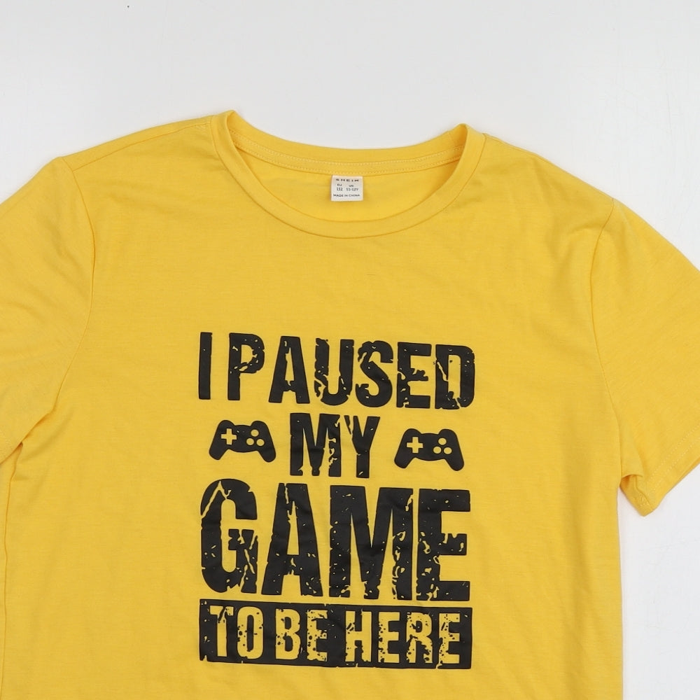 SheIn Boys Yellow Geometric Polyester Basic T-Shirt Size 11-12 Years Round Neck
