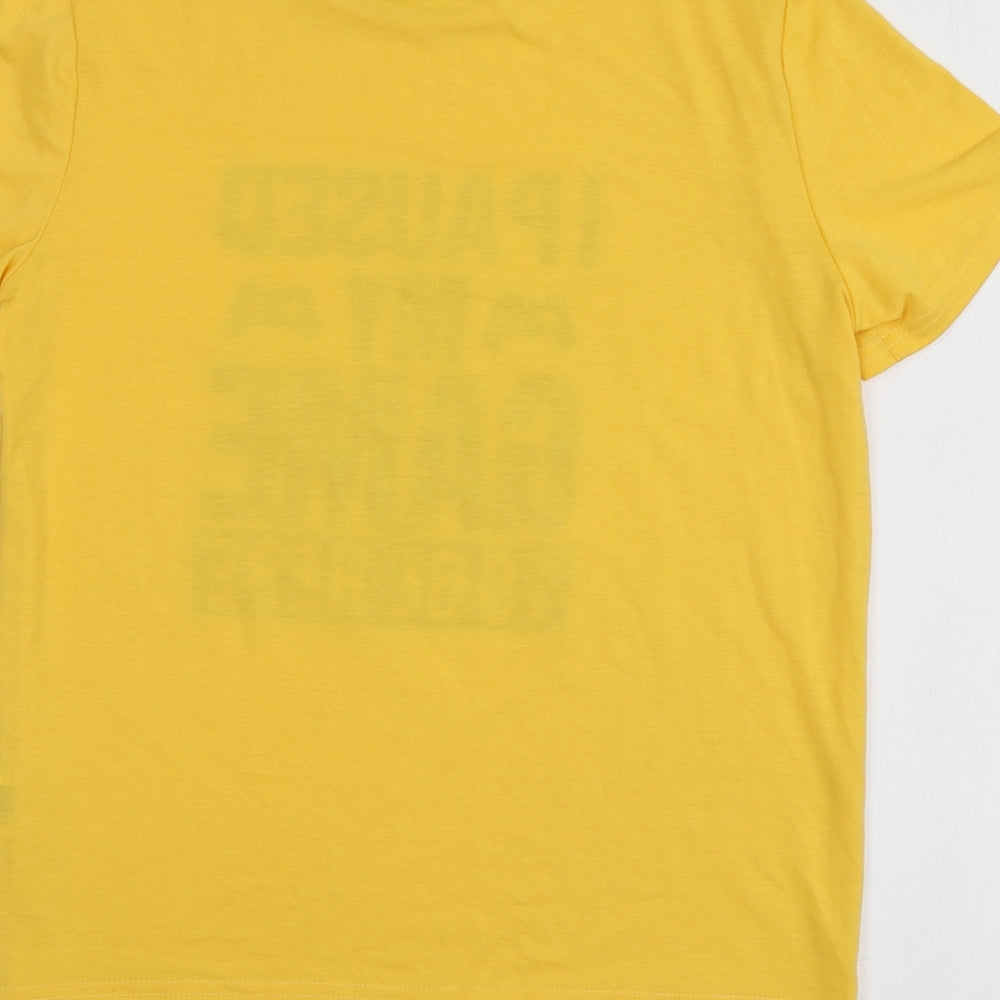 SheIn Boys Yellow Geometric Polyester Basic T-Shirt Size 11-12 Years Round Neck