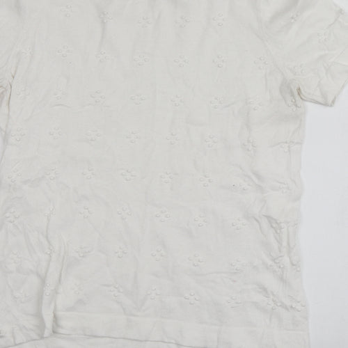 TU Womens White Round Neck Geometric Cotton Pullover Jumper Size 14