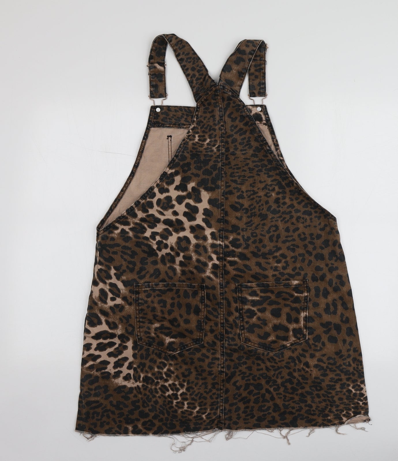 River Island Womens Brown Animal Print Cotton Pinafore/Dungaree Dress  Size 14  Square Neck