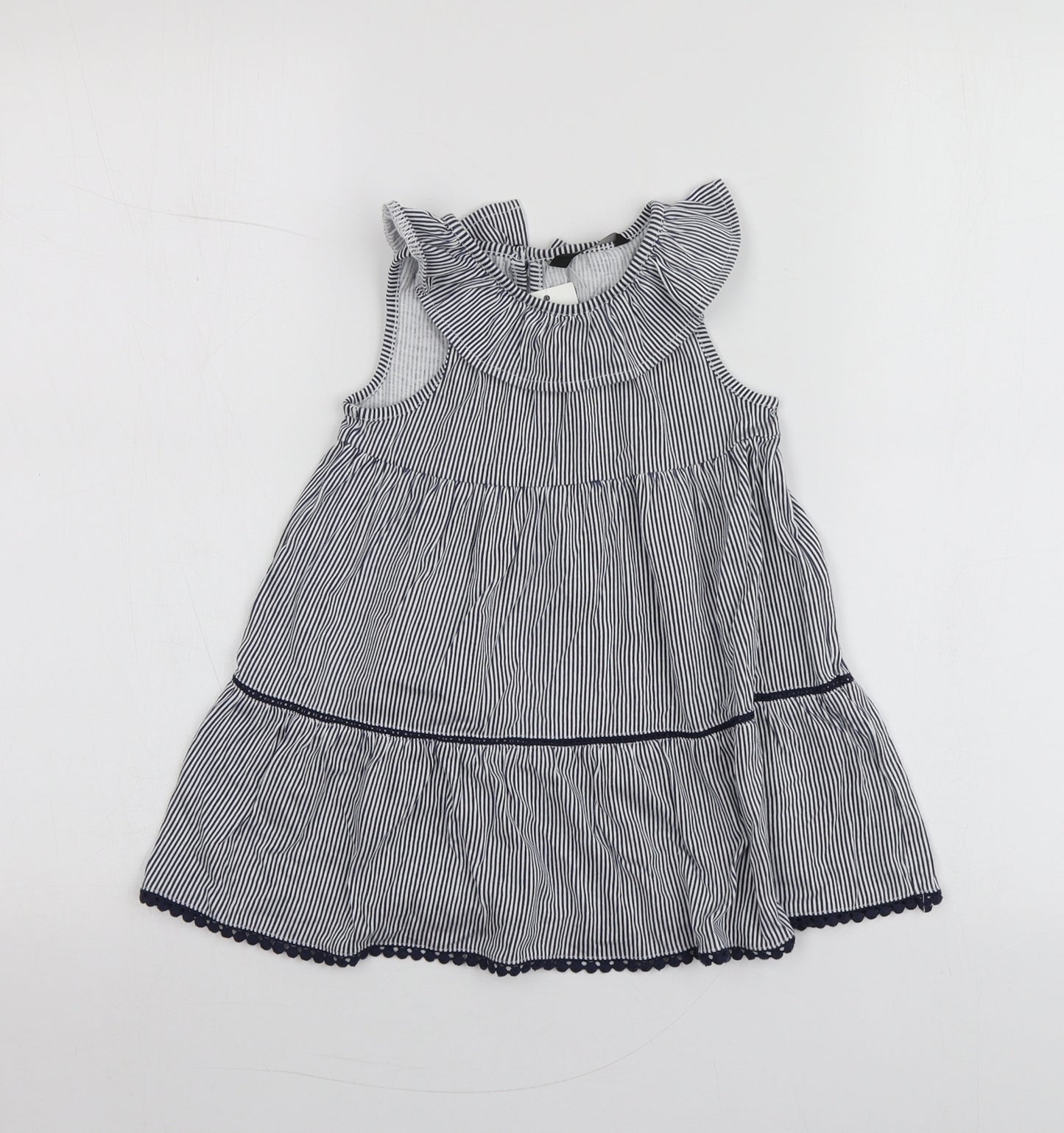 George Girls Blue Striped 100% Cotton Trapeze & Swing  Size 18-24 Months  Round Neck