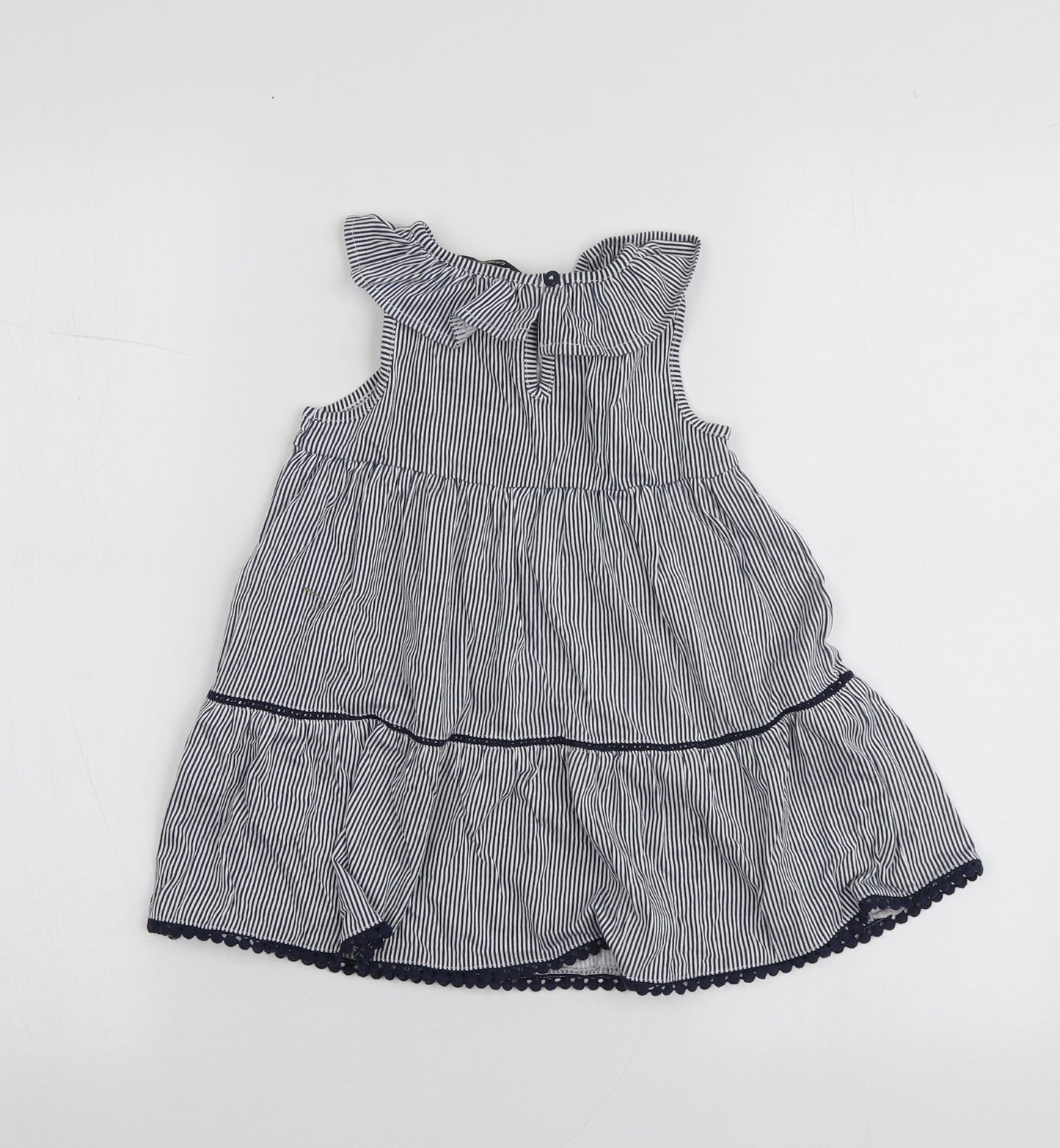 George Girls Blue Striped 100% Cotton Trapeze & Swing  Size 18-24 Months  Round Neck