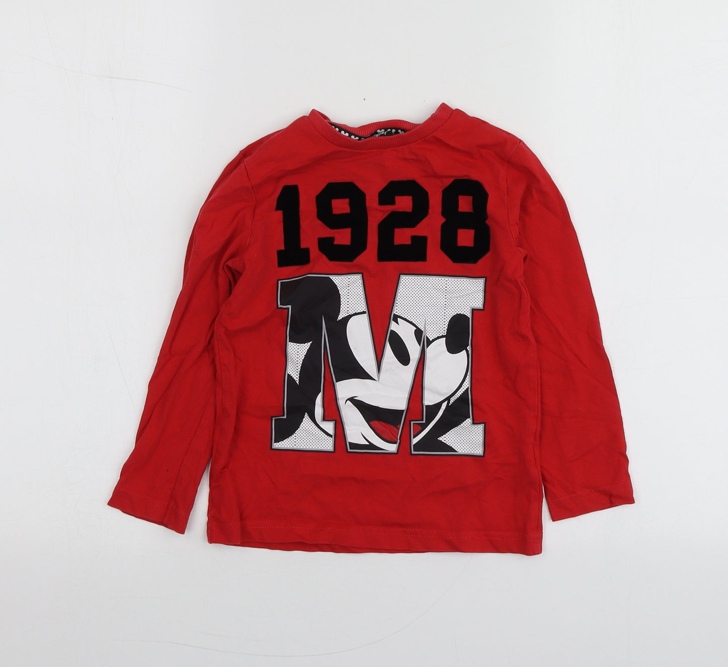 Disney Boys Red Geometric 100% Cotton Basic T-Shirt Size 5-6 Years Round Neck
