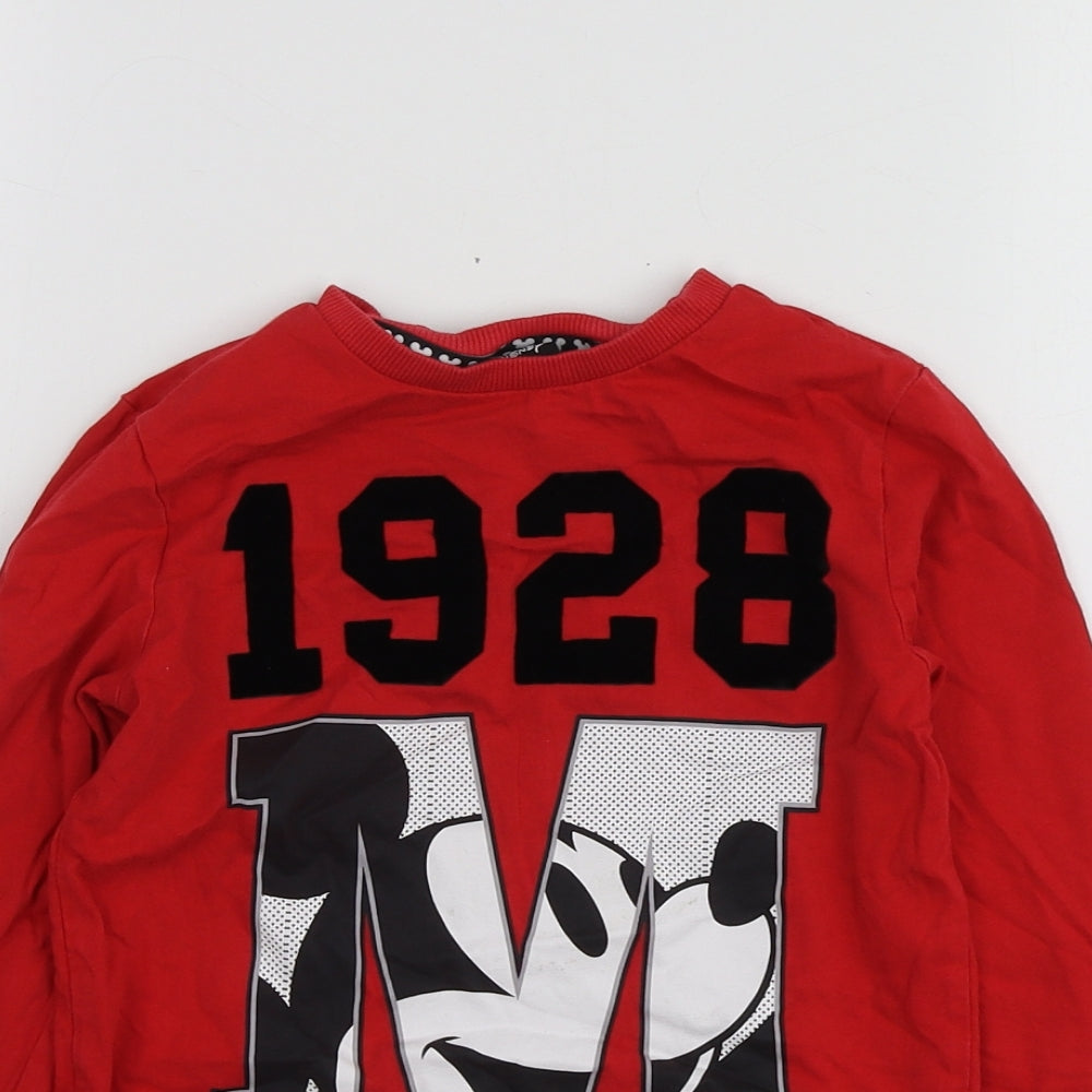 Disney Boys Red Geometric 100% Cotton Basic T-Shirt Size 5-6 Years Round Neck