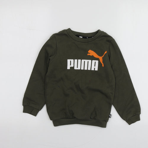 PUMA Boys Green Geometric Cotton Pullover Hoodie Size 5-6 Years
