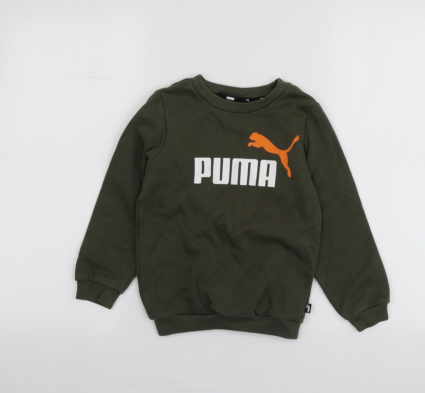 PUMA Boys Green Geometric Cotton Pullover Hoodie Size 5-6 Years