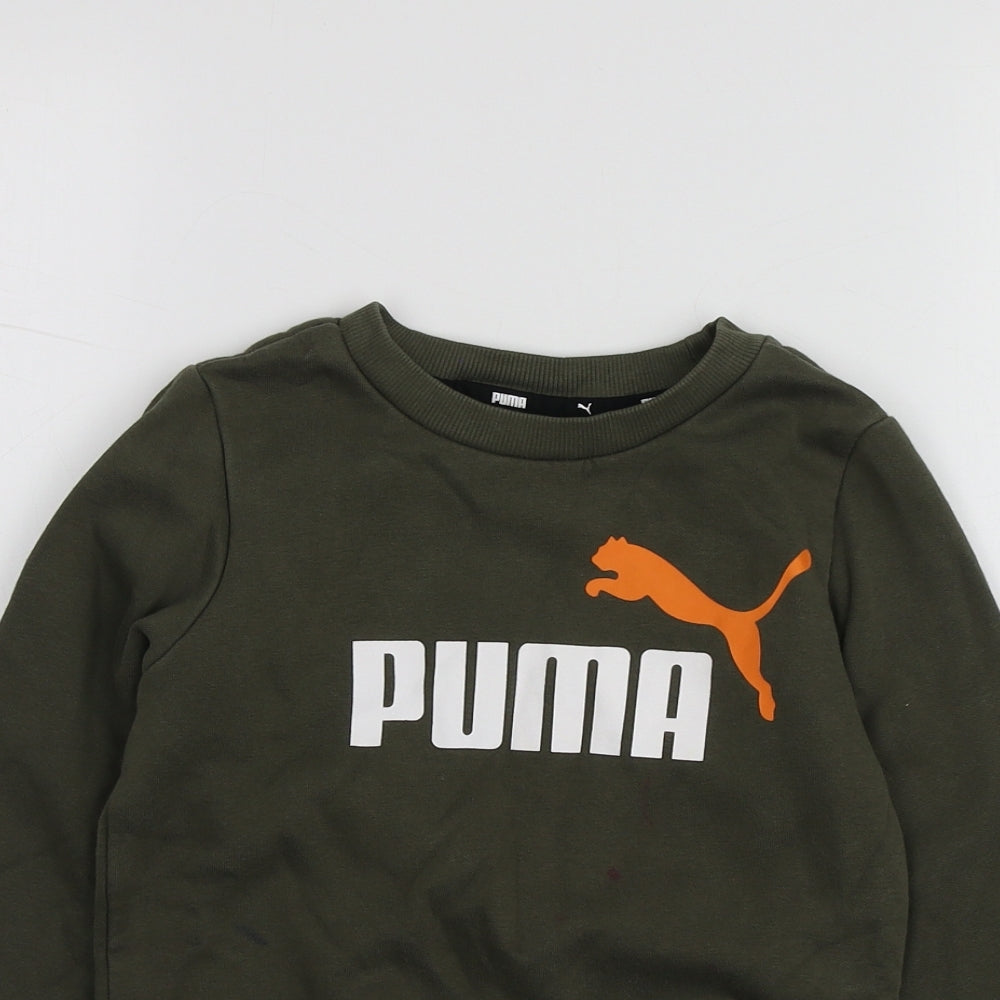 PUMA Boys Green Geometric Cotton Pullover Hoodie Size 5-6 Years
