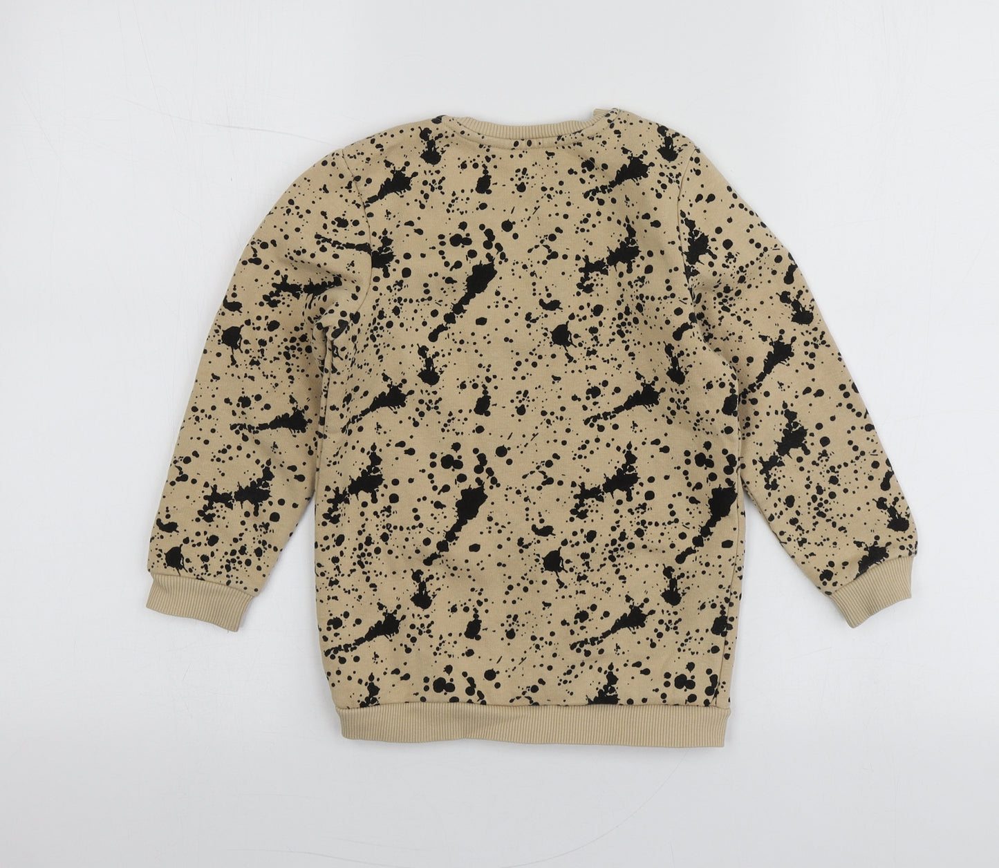 Dunnes Stores Girls Beige Geometric Cotton Pullover Hoodie Size 5-6 Years