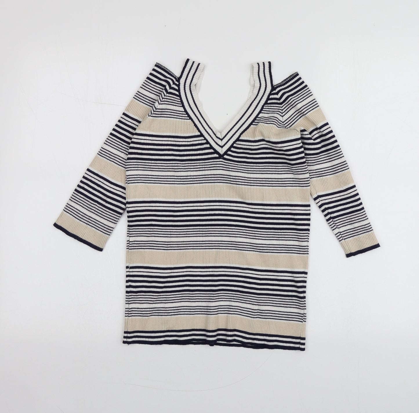 Sweewe Womens Multicoloured V-Neck Striped Viscose Pullover Jumper Size M