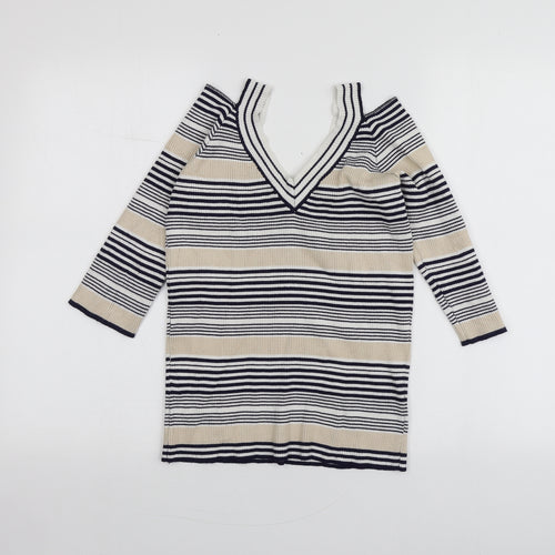 Sweewe Womens Multicoloured V-Neck Striped Viscose Pullover Jumper Size M