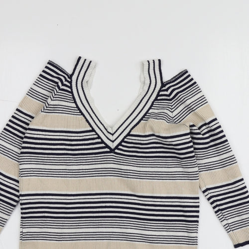 Sweewe Womens Multicoloured V-Neck Striped Viscose Pullover Jumper Size M