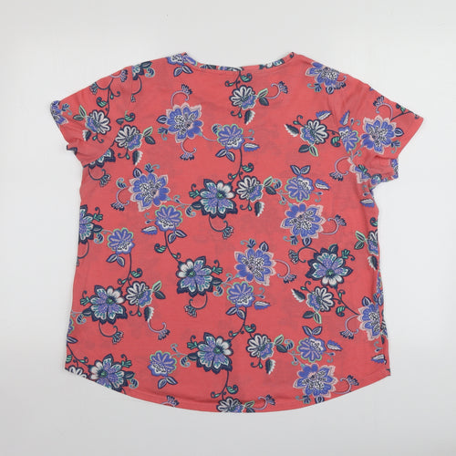 M&S Womens Pink Floral Polyester Basic T-Shirt Size 18 Round Neck
