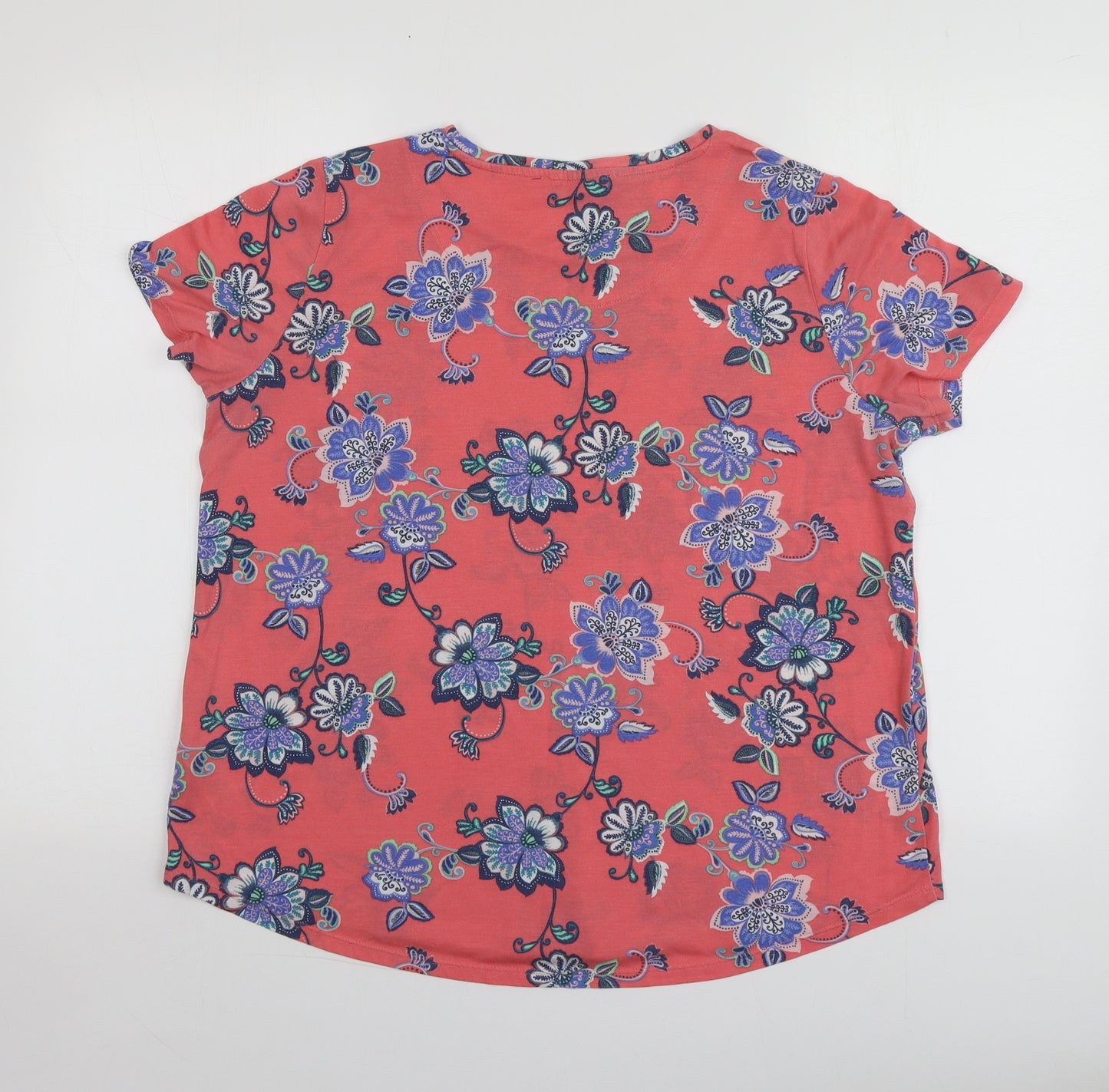 M&S Womens Pink Floral Polyester Basic T-Shirt Size 18 Round Neck