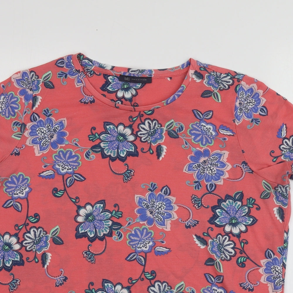 M&S Womens Pink Floral Polyester Basic T-Shirt Size 18 Round Neck
