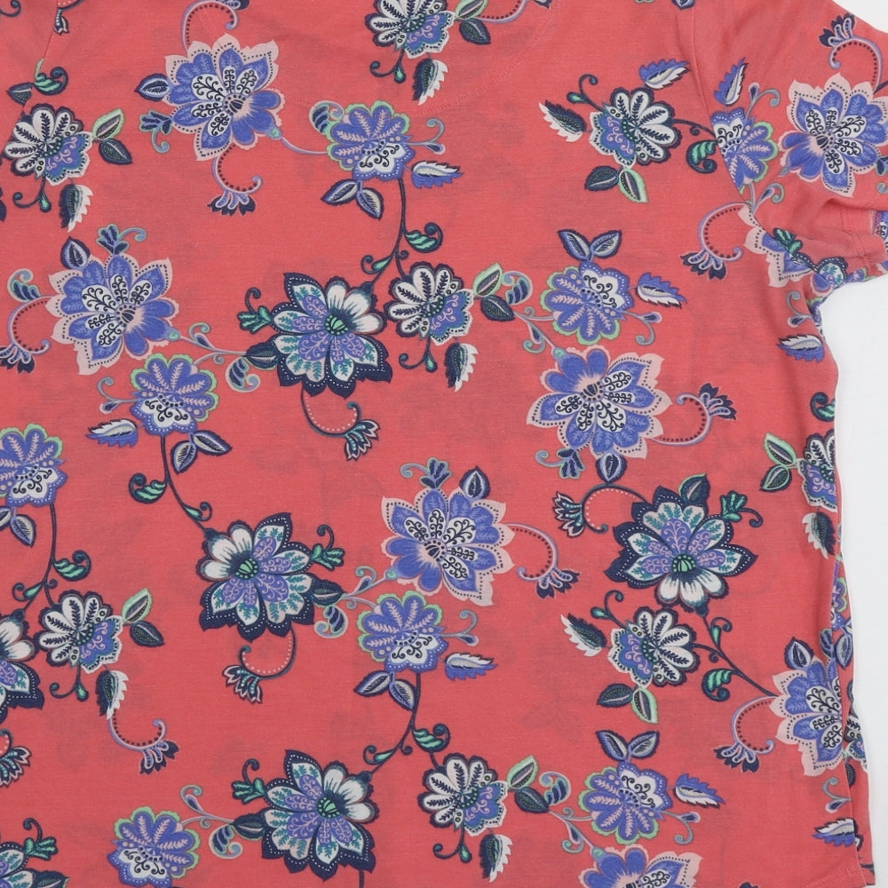 M&S Womens Pink Floral Polyester Basic T-Shirt Size 18 Round Neck