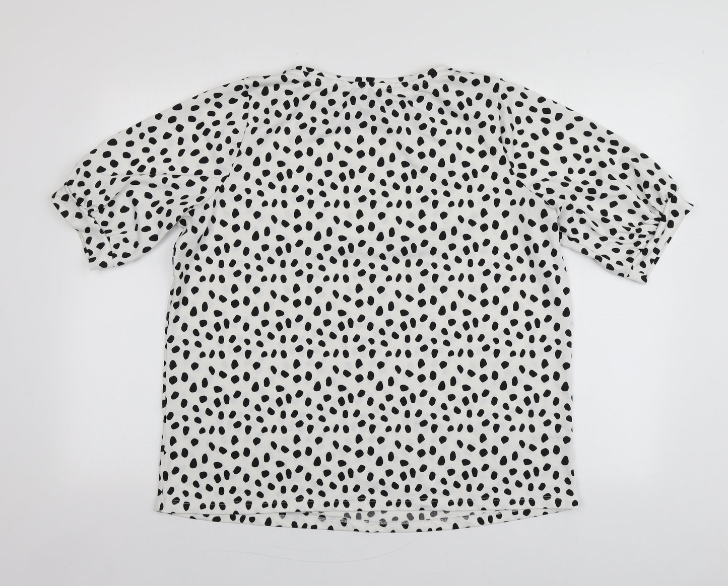 Papaya Womens White Polka Dot Polyester Basic Blouse Size 16 Round Neck