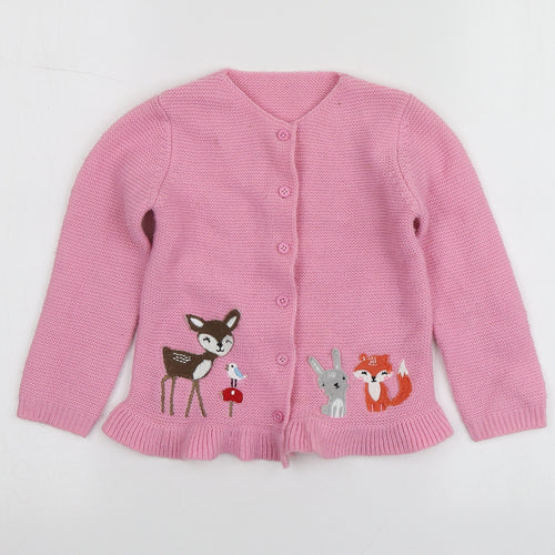 Dunnes Store Girls Pink Round Neck Geometric Acrylic Cardigan Jumper Size 3-4 Years
