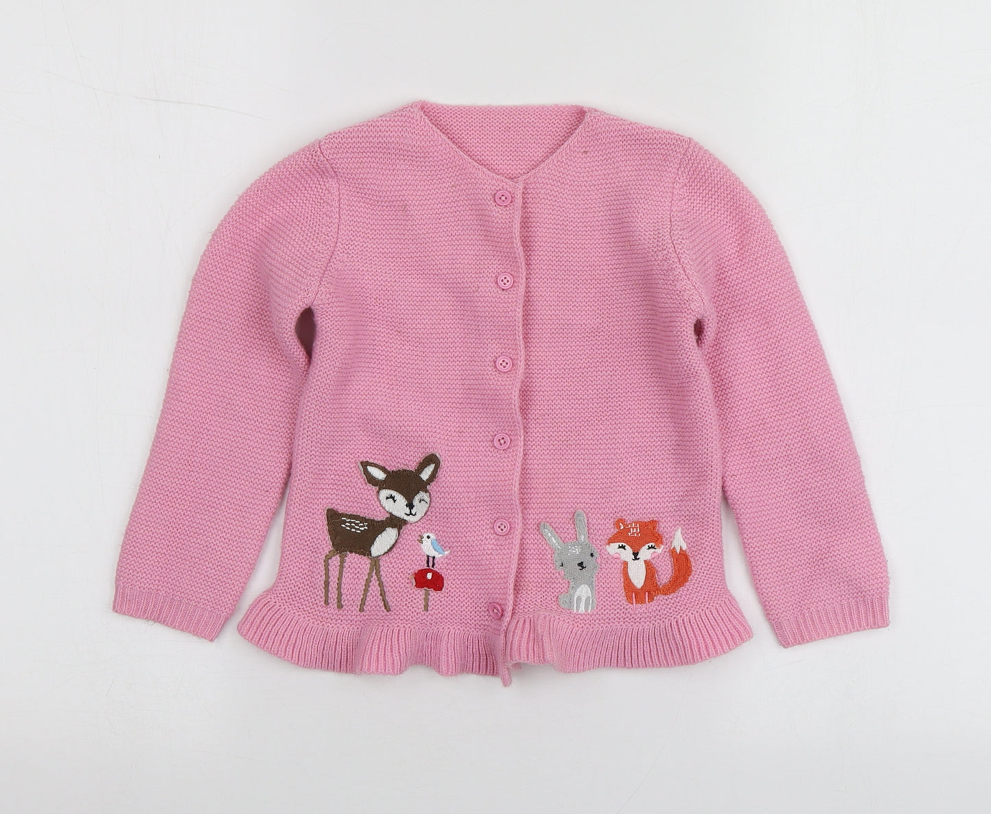 Dunnes Store Girls Pink Round Neck Geometric Acrylic Cardigan Jumper Size 3-4 Years