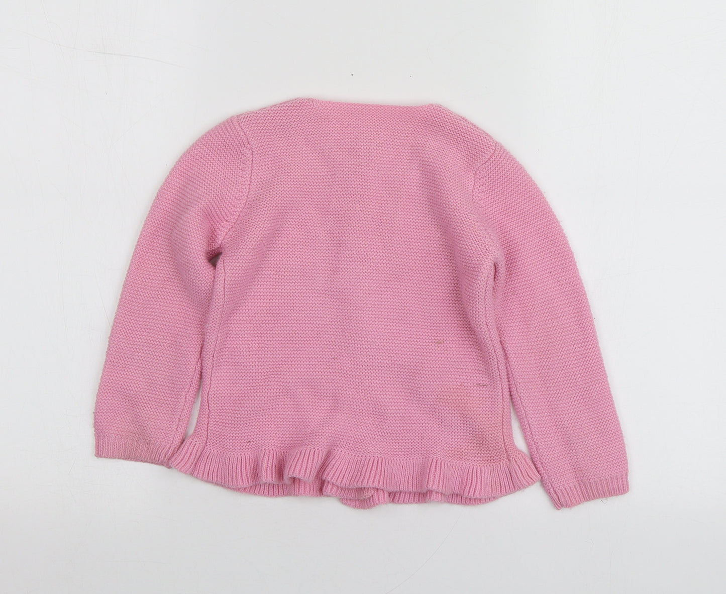 Dunnes Store Girls Pink Round Neck Geometric Acrylic Cardigan Jumper Size 3-4 Years