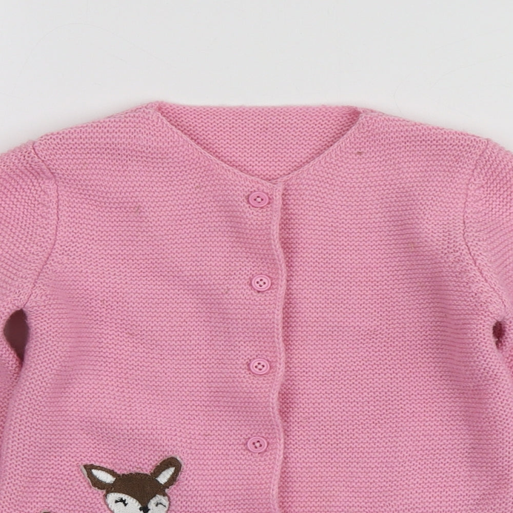 Dunnes Store Girls Pink Round Neck Geometric Acrylic Cardigan Jumper Size 3-4 Years
