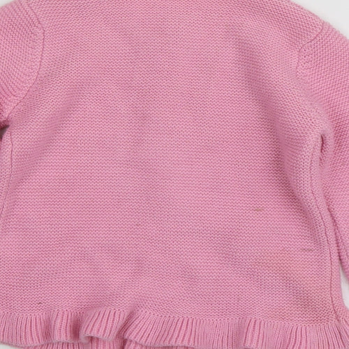 Dunnes Store Girls Pink Round Neck Geometric Acrylic Cardigan Jumper Size 3-4 Years