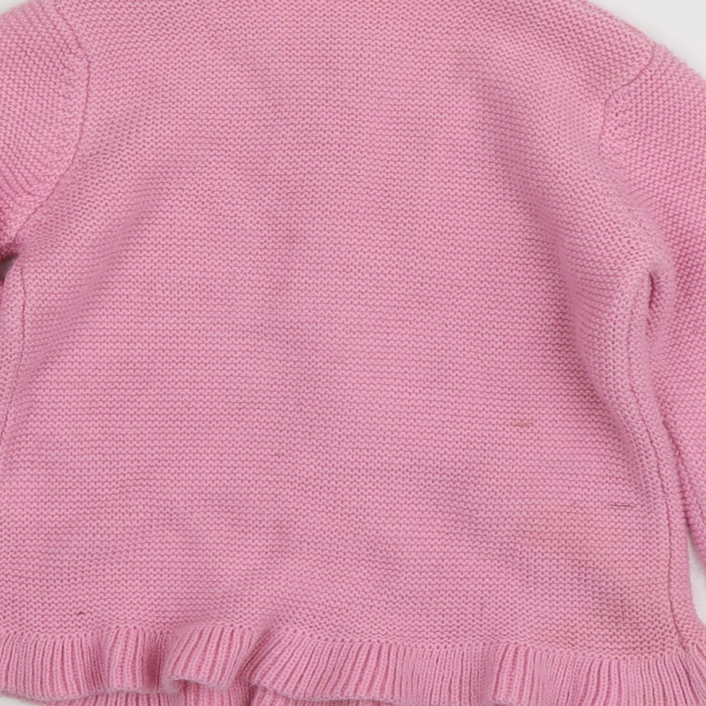Dunnes Store Girls Pink Round Neck Geometric Acrylic Cardigan Jumper Size 3-4 Years