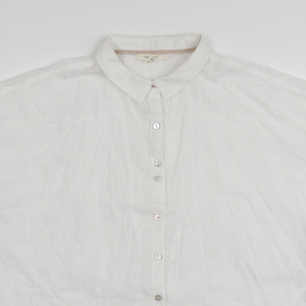 Whie Staff Womens White Geometric 100% Cotton Basic Button-Up Size 18 Collared